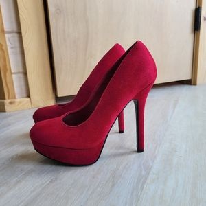 Red Faux Suede Heels